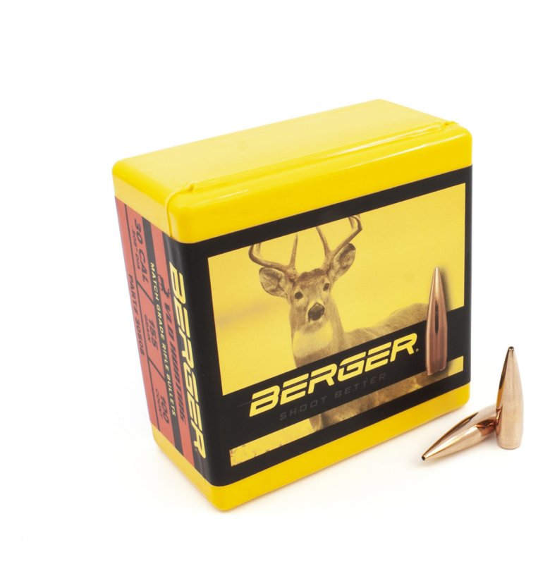 Berger  Berger 30 Calibre 155 Grain Very Low Drag (VLD) Hunting Rifle Bullet (30508)