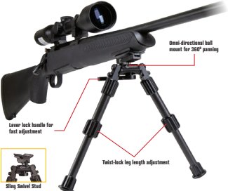 Caldwell Accumax Carbon Fiber Premium Swivel Stud Bipod 6-9Inch